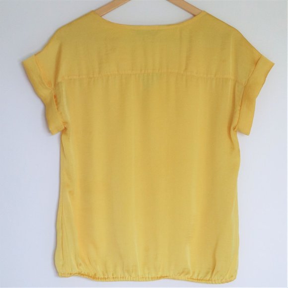Cleo Sunshine Yellow Short Sleeve Satin Blouse - Picture 2 of 8
